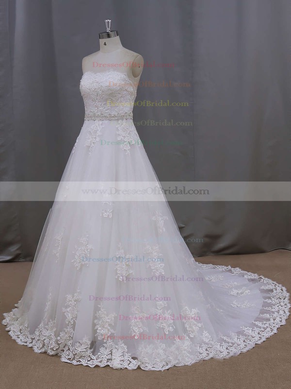 Ivory Tulle Appliques Lace Court Train Sweetheart Great Wedding Dresses #DOB00021886