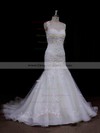 Inexpensive Ivory Satin Tulle Appliques Lace Trumpet/Mermaid Sweetheart Wedding Dresses #DOB00021935