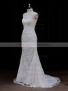 Pretty Ivory Lace Sequins One Shoulder Trumpet/Mermaid Wedding Dresses #DOB00021940