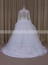 V-neck Tulle Appliques Lace Long Sleeve Ball Gown Ivory Wedding Dress #DOB00021982