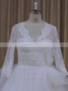 V-neck Tulle Appliques Lace Long Sleeve Ball Gown Ivory Wedding Dress #DOB00021982