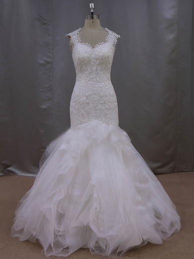 Discount Trumpet/Mermaid Appliques Lace Ivory Tulle Sweetheart Wedding Dress #DOB00021993