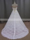 Ladies Ivory Strapless Sashes/Ribbons Court Train Lace Wedding Dresses #DOB00021997