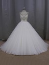 Sparkly Ball Gown Ivory Tulle Beading V-neck Backless Wedding Dress #DOB00021998