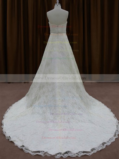 Designer Ivory Lace with Beading Sweetheart Chapel Train Wedding Dress #DOB00022002
