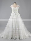 Ivory Sweetheart Tulle Court Train Appliques Lace Custom Wedding Dress #DOB00022010