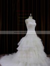 Princess Tiered Tulle Different Chapel Train Lace-up Ivory Wedding Dresses #DOB00022011