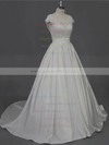 Scoop Neck Taffeta Appliques Lace Ivory Court Train For Cheap Wedding Dress #DOB00022016