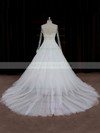 Latest Tulle Appliques Lace Ivory Chapel Train Long Sleeve Wedding Dresses #DOB00022018
