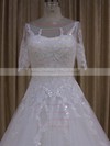 Exclusive Ivory Tulle Scoop Neck Appliques Lace 1/2 Sleeve Wedding Dresses #DOB00022019