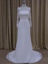 Scoop Neck Sheath/Column White Chiffon Appliques Lace Long Sleeve Wedding Dresses #DOB00022022