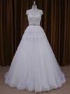 White Lace Tulle with Beading Court Train Cap Straps Designer Wedding Dresses #DOB00022025