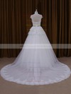 White Lace Tulle with Beading Court Train Cap Straps Designer Wedding Dresses #DOB00022025