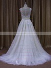Modern Sweep Train Tulle Appliques Lace Scoop Neck Ivory Wedding Dresses #DOB00022028