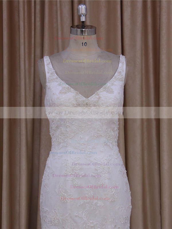 Hot Trumpet/Mermaid Tulle Appliques Lace Ivory V-neck Wedding Dress #DOB00022030