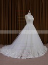 Beautiful Ivory Ball Gown Tulle Appliques Lace Scoop Neck Wedding Dresses #DOB00022035