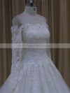 Best Long Sleeve Ivory Tulle with Appliques Lace Off-the-shoulder Wedding Dresses #DOB00022037