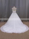 Ball Gown Cheap Tulle Appliques Lace Covered Button Scoop Neck Ivory Wedding Dresses #DOB00022038