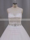 Ball Gown Cheap Tulle Appliques Lace Covered Button Scoop Neck Ivory Wedding Dresses #DOB00022038