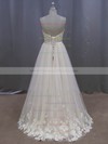 Sweep Train Elegant Lace-up Tulle Appliques Lace Ivory Wedding Dresses #DOB00022044