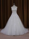 Court Train Tulle with Appliques Lace Online Ivory Ball Gown Wedding Dresses #DOB00022047