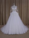Long Sleeve Ivory Scoop Neck Tulle with Appliques Lace Princes Wedding Dresses #DOB00022051