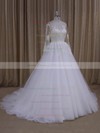Long Sleeve Ivory Scoop Neck Tulle with Appliques Lace Princes Wedding Dresses #DOB00022051