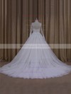 Scoop Neck Ivory Long Sleeve Tulle Appliques Lace Ball Gown Exclusive Wedding Dresses #DOB00022054