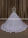 Strapless Lace-up Ivory Tulle with Appliques Lace Ball Gown Wedding Dresses #DOB00022062