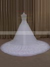 Pretty Chapel Train Ivory Tulle with Appliques Lace A-line Wedding Dresses #DOB00022065