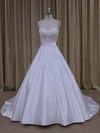 Beautiful Lace-up Court Train White Satin Beading Sweetheart Wedding Dresses #DOB00022068