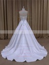 Beautiful Lace-up Court Train White Satin Beading Sweetheart Wedding Dresses #DOB00022068