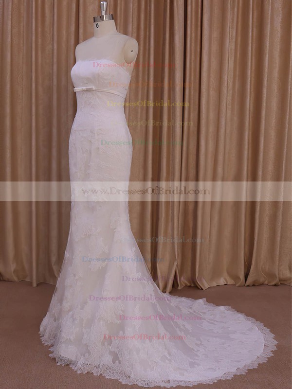Different Ivory Strapless Lace-up Tulle Appliques Lace Trumpet/Mermaid Wedding Dresses #DOB00022075