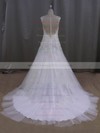 Ivory Court Train Tulle Appliques Lace Discount V-neck Wedding Dresses #DOB00022077