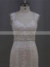 Simple Trumpet/Mermaid Lace Tulle Sashes/Ribbons V-neck Ivory Wedding Dresses #DOB00022085