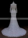 Court Train Long Sleeve Lace with Buttons V-neck Ivory Wedding Dresses #DOB00022089