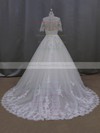 Ball Gown Ivory Tulle Appliques Lace 1/2 Sleeve Scoop Neck Wedding Dresses #DOB00022093