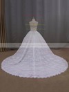 Wholesale Cathedral Train Ivory Lace Appliques Ball Gown Wedding Dresses #DOB00022096
