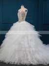 Unique Chapel Train White Tulle with Crystal Detailing Ball Gown Wedding Dresses #DOB00022509