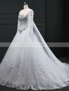 Expensive Ball Gown Tulle Crystal Detailing Chapel Train Long Sleeve Wedding Dresses #DOB00022512