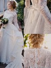 Scalloped Neck Lace Sashes / Ribbons Sweep Train Long Sleeve Perfect Wedding Dresses #DOB00022513