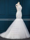 Trumpet/Mermaid Sweep Train White Tulle Appliques Lace Latest Wedding Dress #DOB00022516