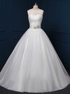 Ball Gown Tulle Lace Sashes / Ribbons Sweep Train Popular White Wedding Dress #DOB00022518