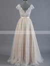 Princess V-neck Tulle Appliques Lace Short Sleeve Original Wedding Dress #DOB00022520