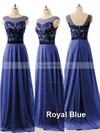 Elegant Scoop Neck Chiffon Appliques Lace Sweep Train Long Bridesmaid Dresses #DOB01012728