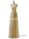 V-neck Sage Chiffon Ruched Floor-length Modest Bridesmaid Dresses #DOB01012729