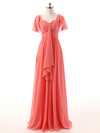 Watermelon Sweetheart Chiffon Ruffles Affordable Short Sleeve Bridesmaid Dresses #DOB01012732