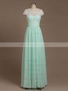 Inexpensive Floor-length Scoop Neck Chiffon Lace with Bow Short Sleeve Bridesmaid Dresses #DOB01012733