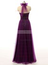 Modest Tulle Ruffles Purple Floor-length Halter Bridesmaid Dresses #DOB01012737