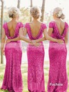 Sheath/Column Scoop Neck Sequined Ruffles Short Sleeve Bridesmaid Dresses #DOB01012746